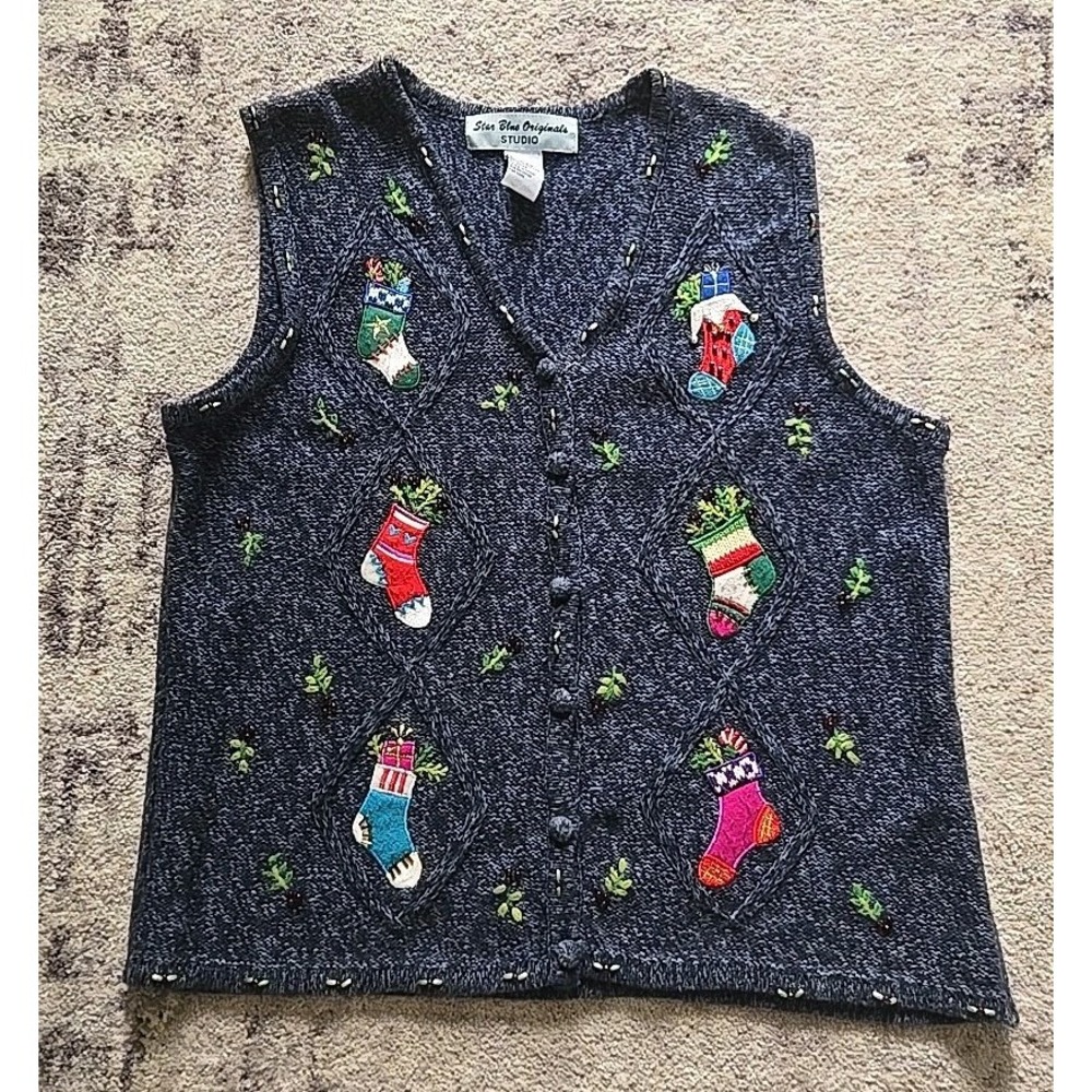 Star Blue Originals Women's Sweater Vest Size S Christmas Holidays GUC